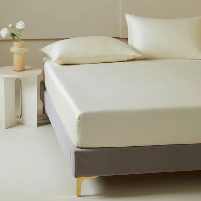 Wholesale satin fitted bed sheet flat bedsheet with satin pillowcase 4 piece 100% polyester satin silk bedding sets