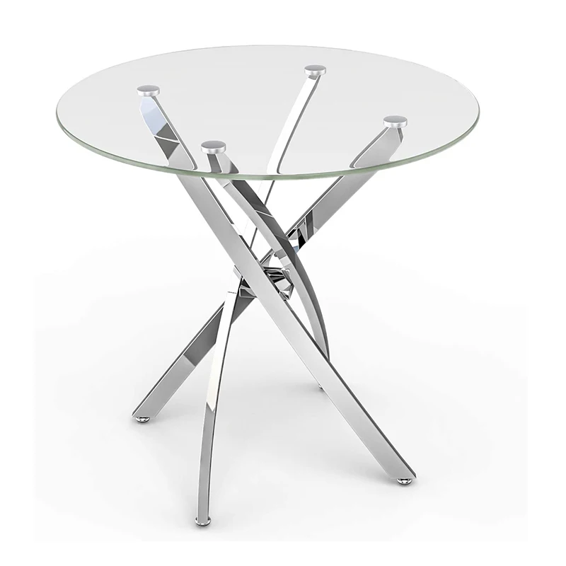 Verified Factory Glass Furniture Modern Nordic Metal Framed Small Round Glass Dining Table for Space Saving