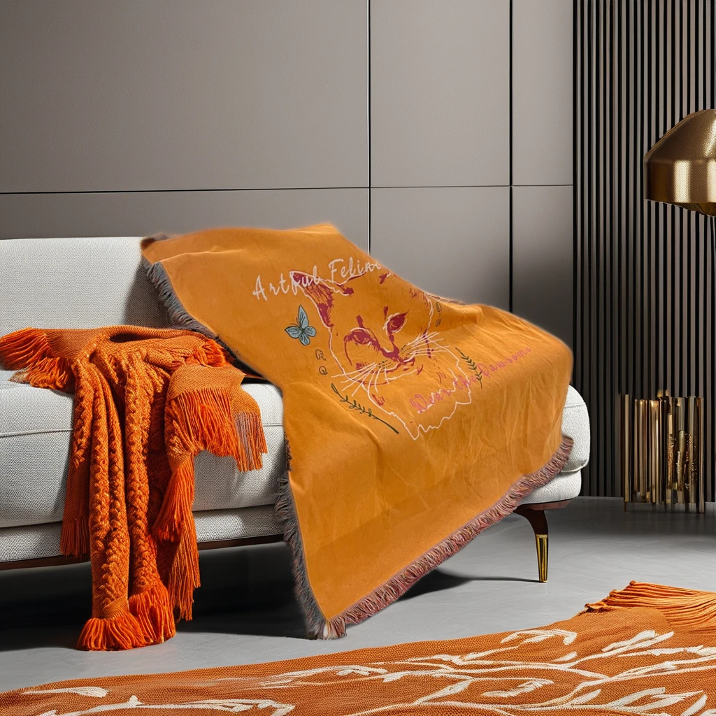 Hot Sale Tapestry Blanket Custom Luxury Soft Tassel Jacquard Knitted Recycled Cotton Picnic Woven Blanket Tapestry