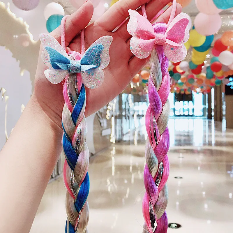 Cute Fly Shiny Design Kid Ponytail Holder Rainbow Color Children Wig Braid Hair Tie Girls Sweet Hair Extension hair ring