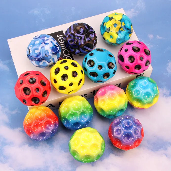 Moon Ball Manufacture 6.3cm 6.5cm PU Foam Pop Hopper Jumping Colorful High Bouncing Rubber Balls