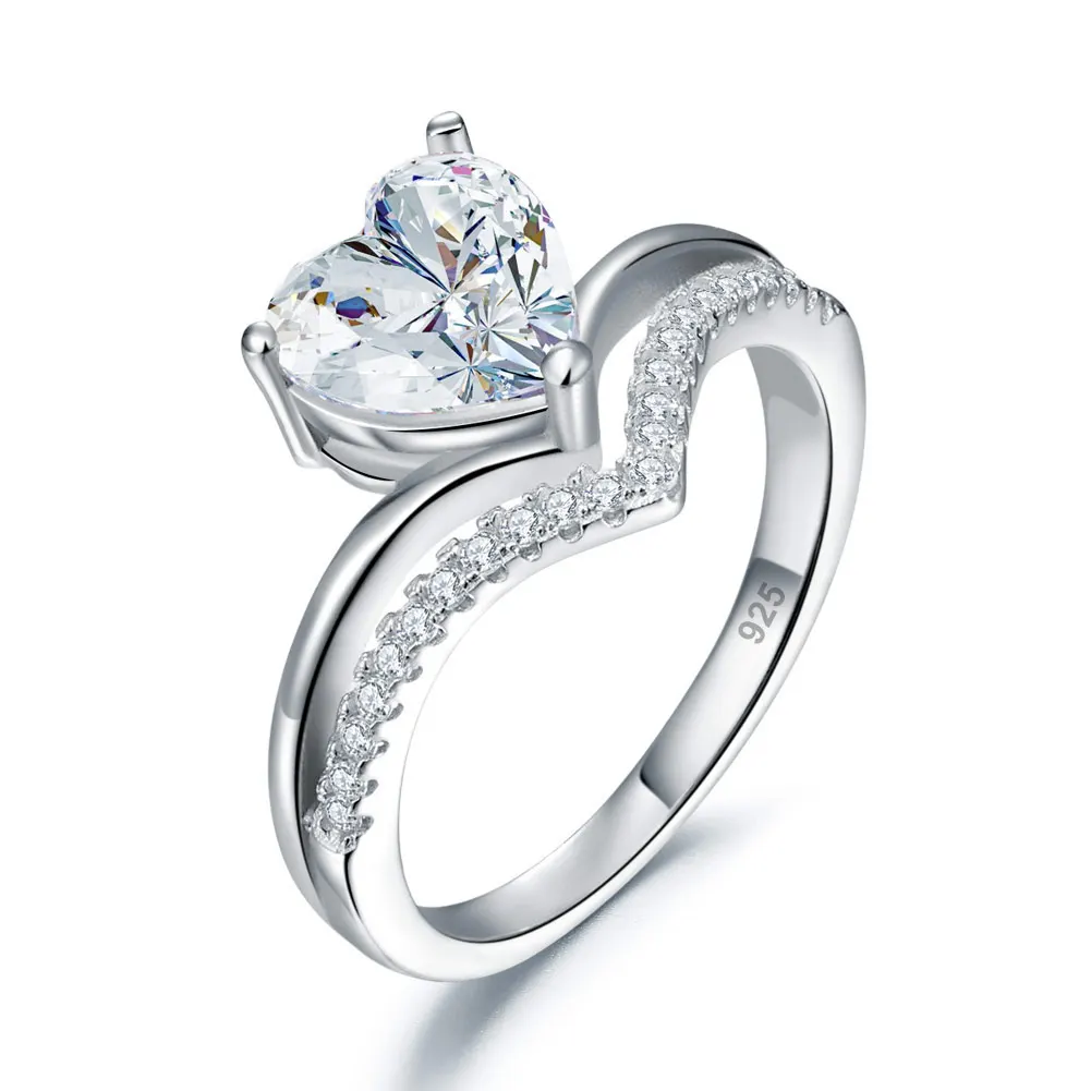 CL-204 Luxury Solitaire Heart Ring 5A CZ Rhodium Pated 925 Sterling Silver Engagement Wedding Rings