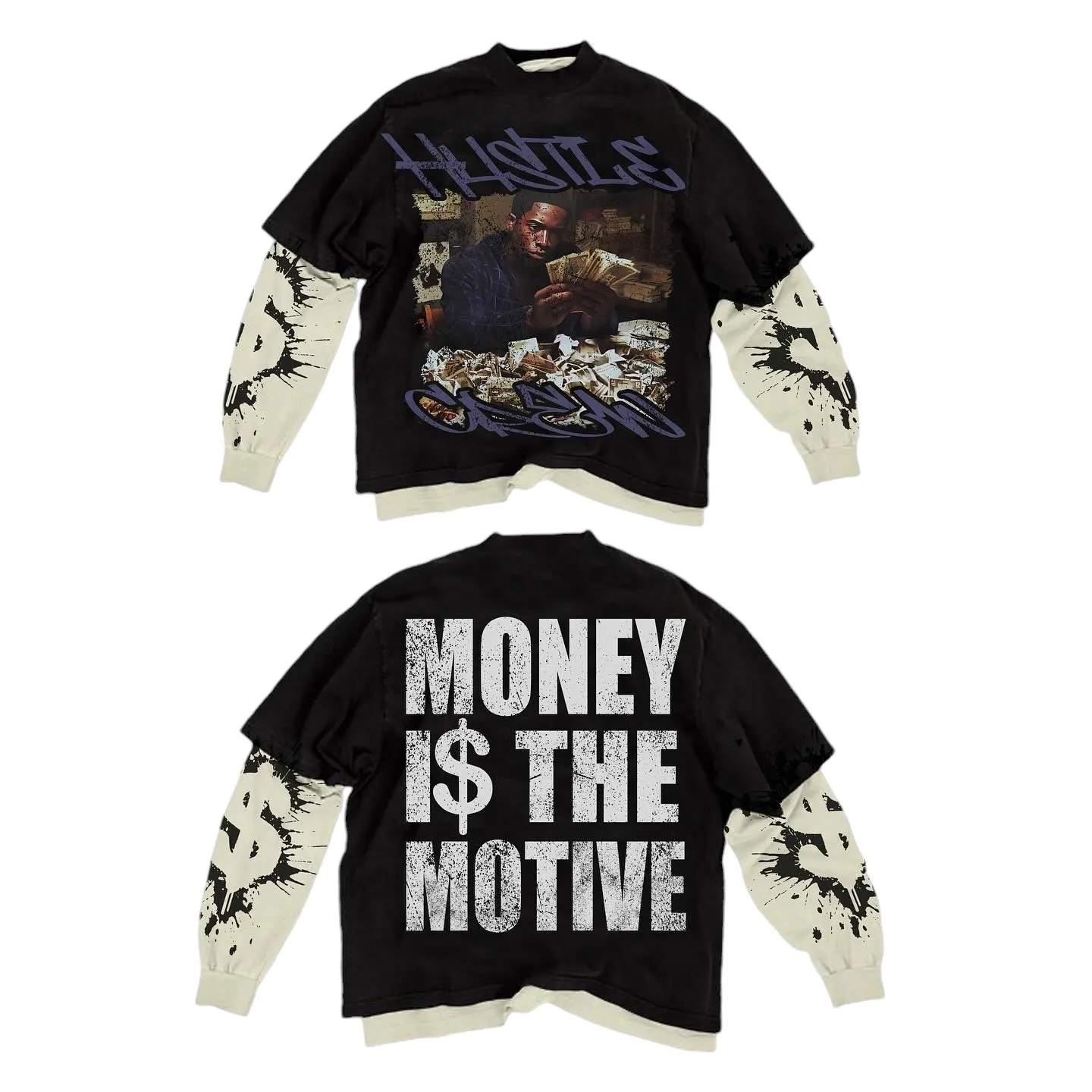 Мужская хлопковая Двухслойная футболка с длинным рукавом