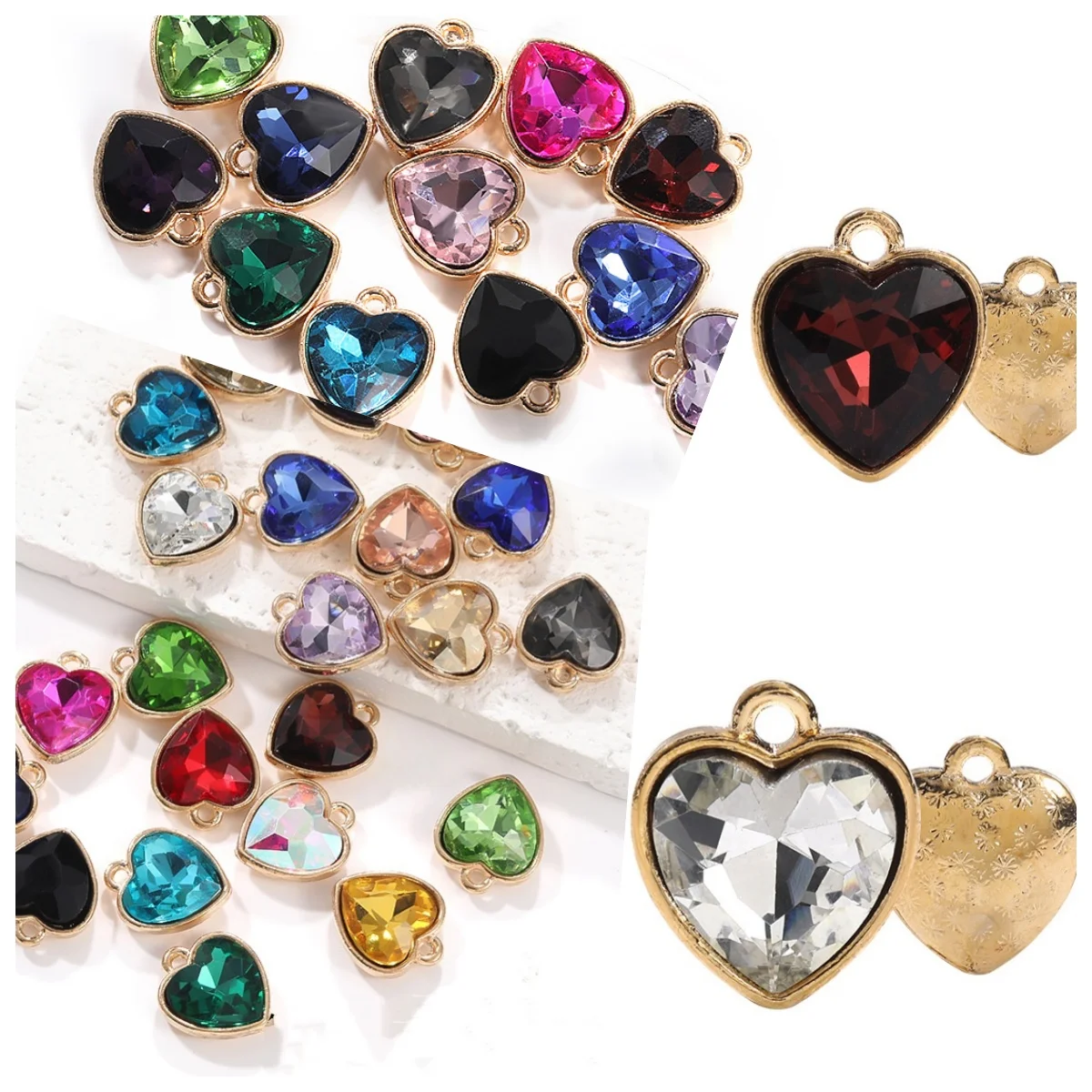 Anwen 12mm Zin alloy heart pendant parts Single Hole Glass Diamond Pendant for DIY Earrings Necklace Crystal Decoration