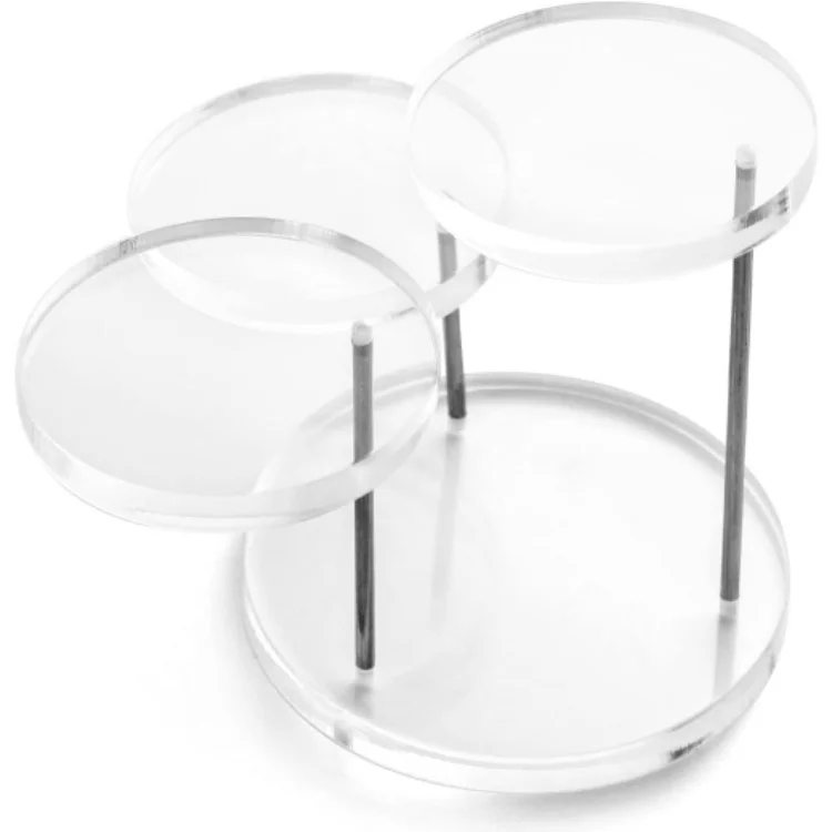 BOSN Round Acrylic Products Display Riser Stands, 3 Tier Jewelry Display Stands for Rings Earrings,Mini Figurines, Clear, 2 Pack