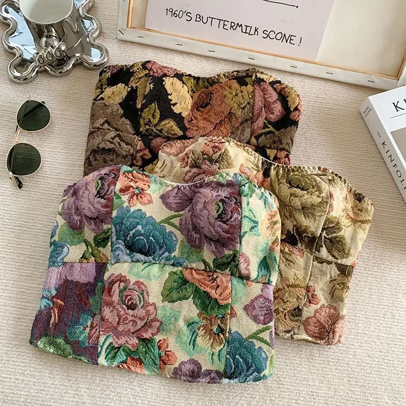 Customize Seamless Bra 2217# Summer Fashion Jacquard Floral Women Tube Top Casual Beach Strapless Sexy Elastic Pop Crop Tube