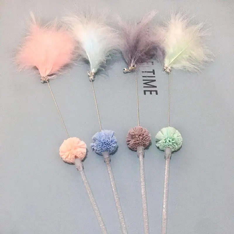 High quality pretty design feather elastic flower ball cat teaser  bell interactive promote emotion training cats