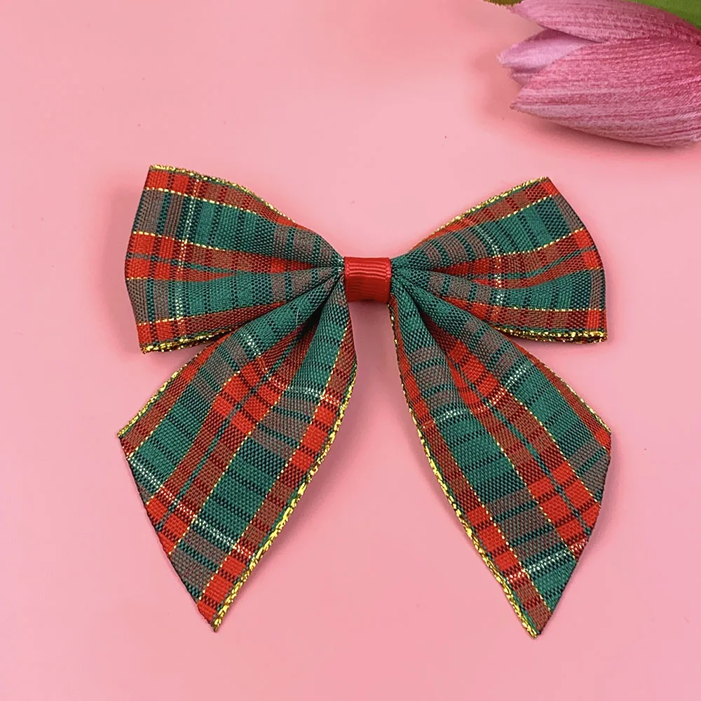red glitter plaid ribbon hair bow girls cute tartan hair clip kids hair accessories