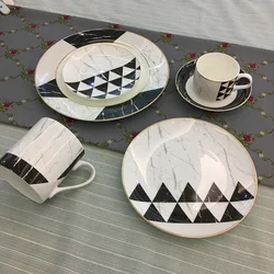High Quality Dinnerware Sets Porcelain Plates Sets Best Quality Fashion Ceramic Dinner Set Bone China In Black White Plates
