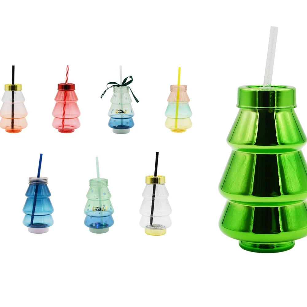2021 Wholesale Party Weeding  Product Custom Logo Christmas tree Patent Product plastic straw tumbler coffee cup with lid for