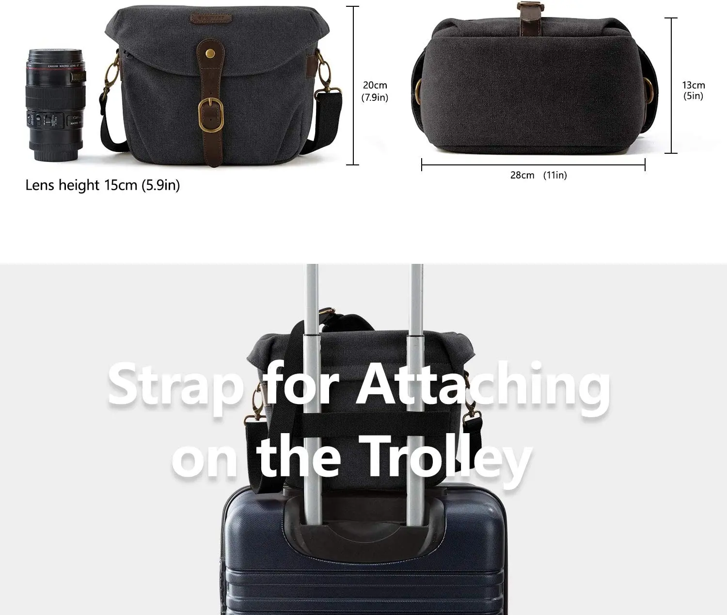 Camera Bag SLR DSLR Canvas Camera Case, Vintage Padded Camera Shoulder Bag with Rain Cover