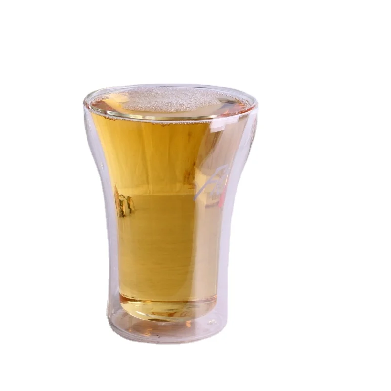 Wholesale Handmade High Borosilicate Heat Resistant Thermo Cup Horn-shaped Double Wall Glass Beer Glass Cup