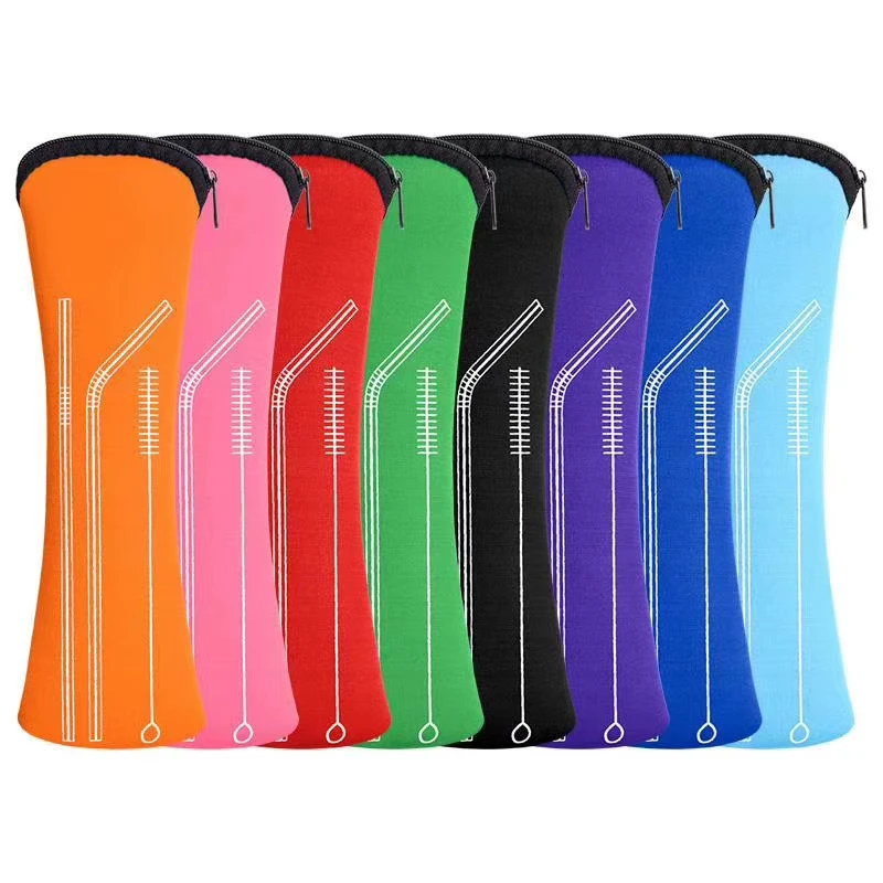 
High Quality Reusable Stainless Steel 304 Straws set, Metal Drinking Straws with Cleaning Brush 