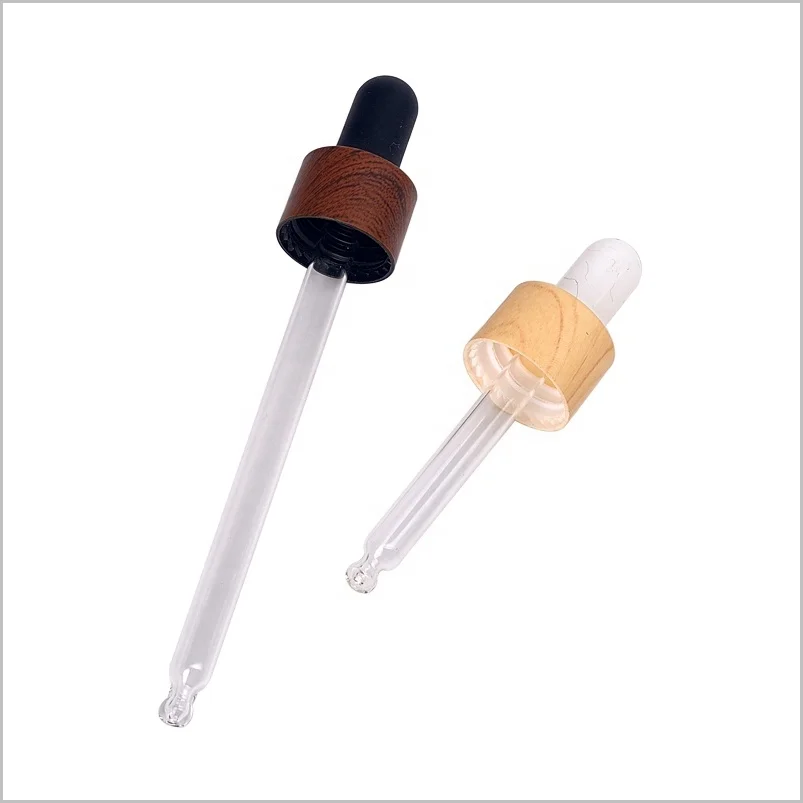 18 mm plastic dropper cap water transfer wood printed wooden plastic dropper for essential oil bottle