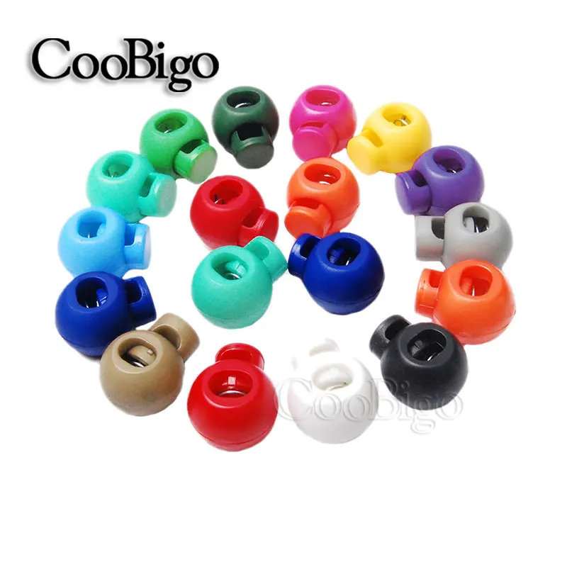 100PCS Spring Toggle Stopper Clip Colorful Plastic Ball Round Cord Lock For Sportswear Clothing Shoes Lanyard Craft Parts #FLS04