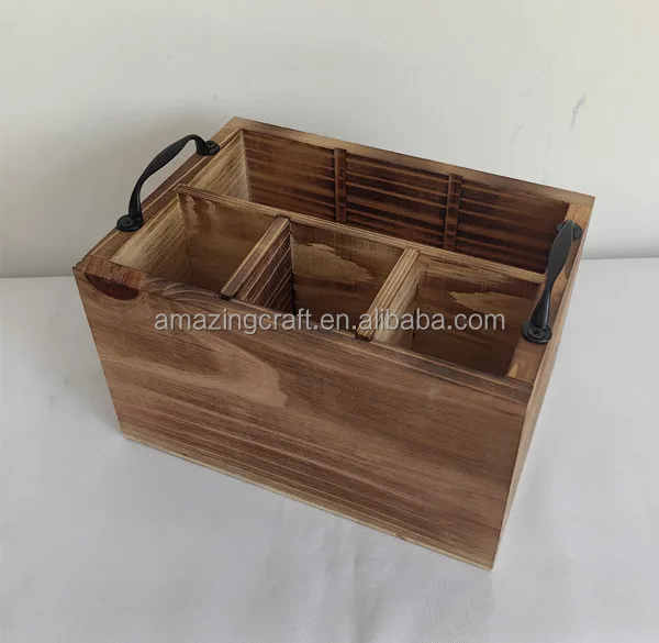 Flatware Wood Caddy Organizer Brown Kitchen Home Cutlery Tissue Holder Storage