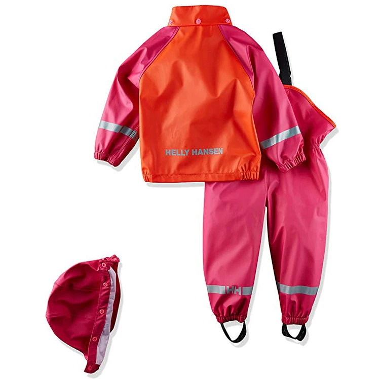 Rainproof Suit Windproof Girl Kids Rose Red Pu Raincoat