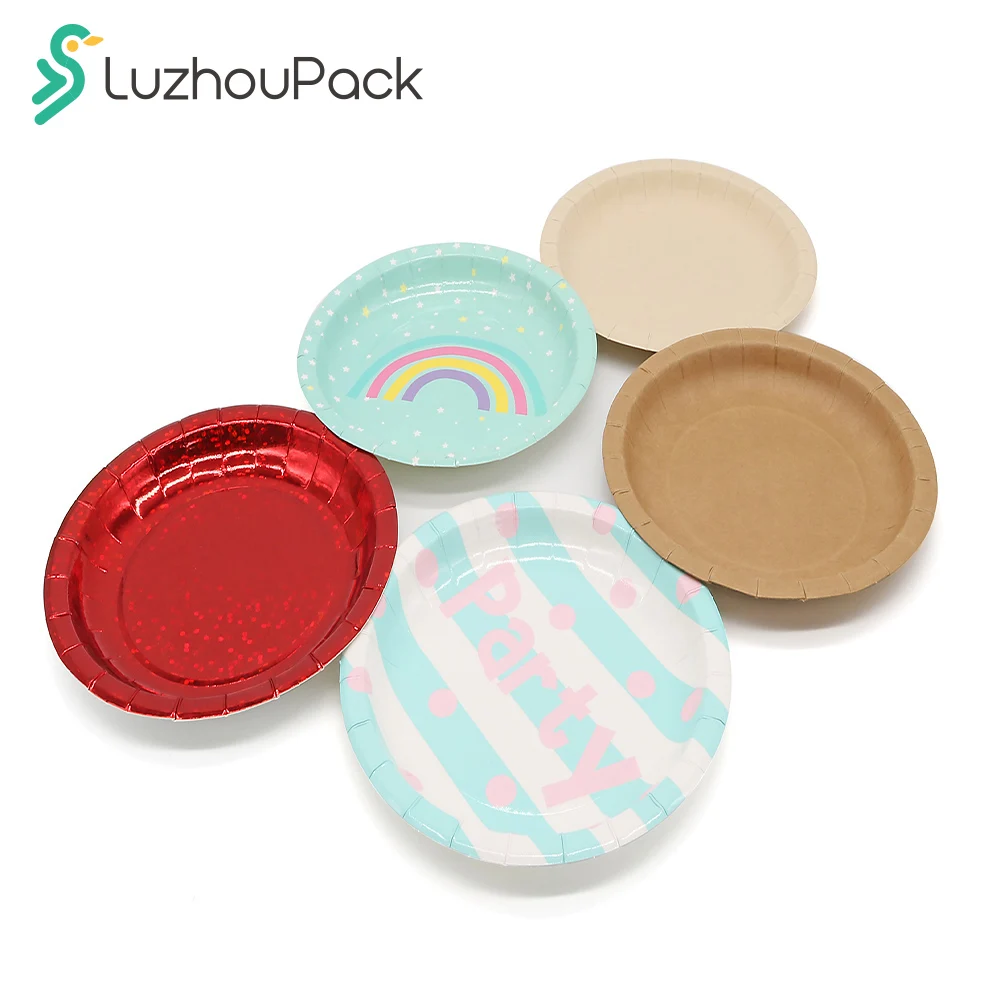 Индивидуальные одноразовые базовые бумажные тарелки LuzhouPack 8 5/8 дюймов