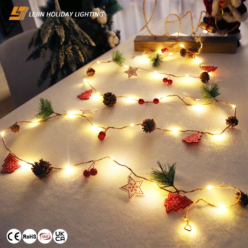 Copper led warm white Wood chip pine nut Led string for christmas decoration