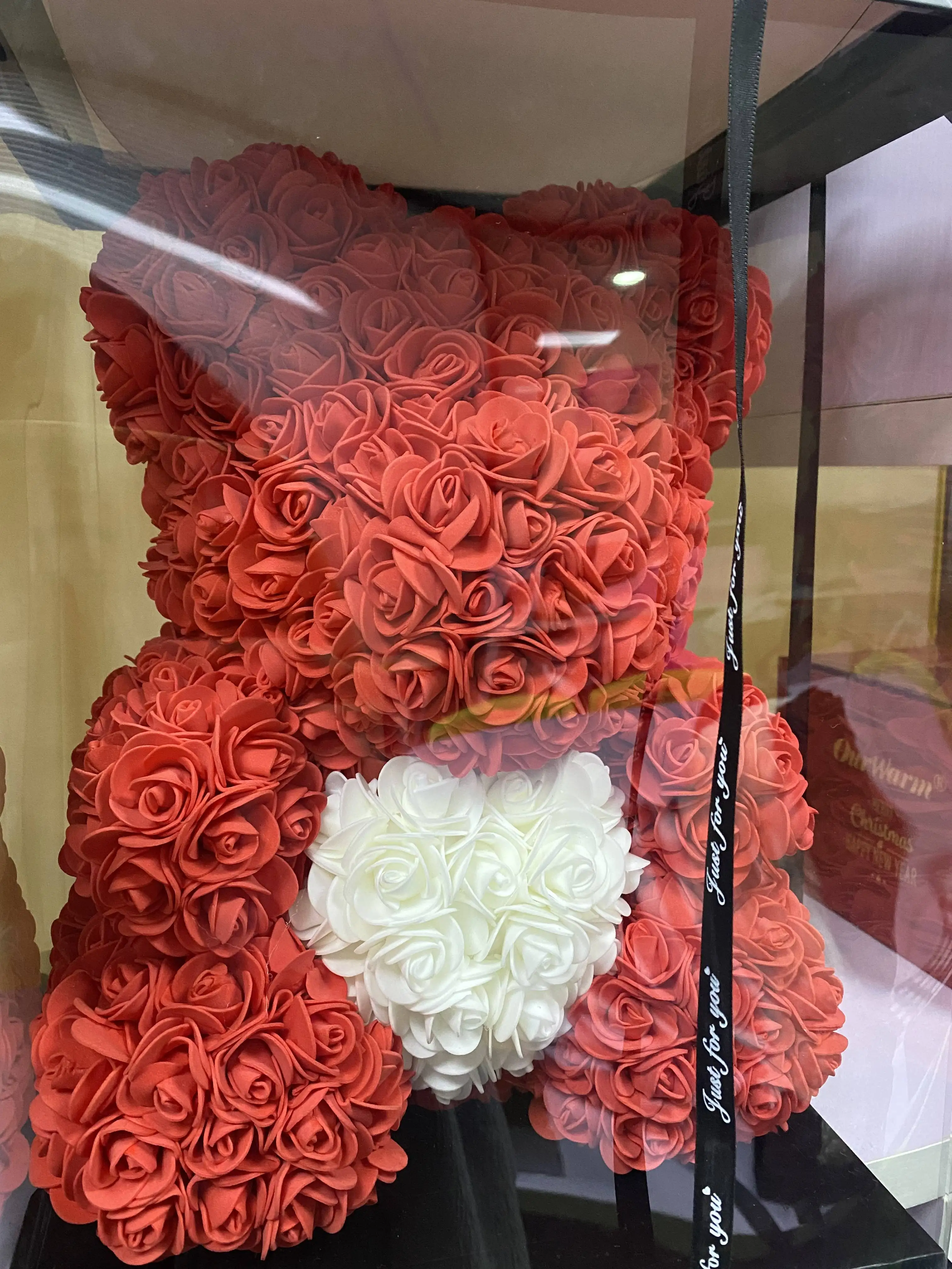 USA Warehouse Delivery Small 10 Inch 25 Cm Flower In Gift Box Lover Souvenirs Valentine Gift Ribbon Teddy Foam PE Rose Bear