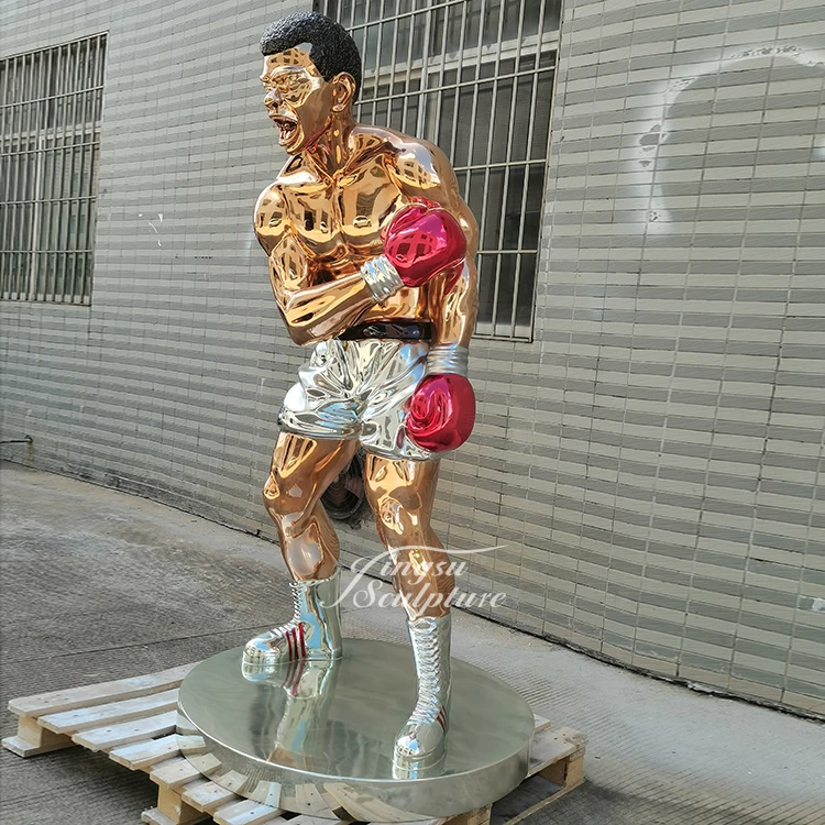 Famous people design indoor decor electroplating color life size fiberglass statue boxer sculpture