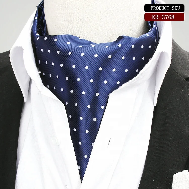 Supplier China Shengzhou Popular Wholesale Luxury Polyester Solid Mens Polka Dot Ascot Tie Cravat