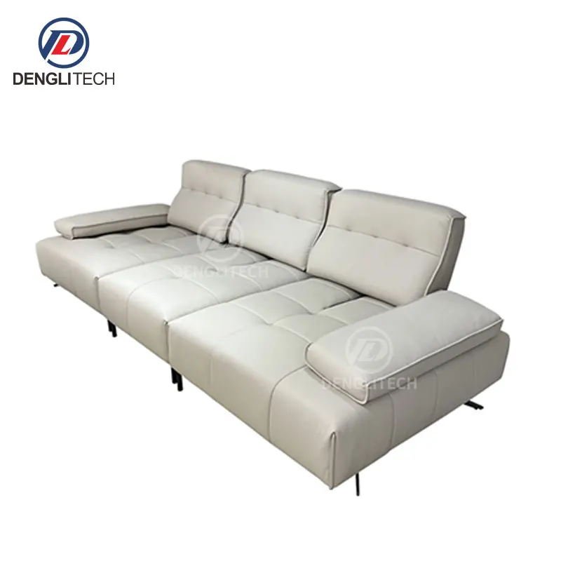 Italian Minimalist Genuine Leather Electric Sofa Living Room 3 Seater Power Backrest Adjustable Functional Retractable Sofa Bed