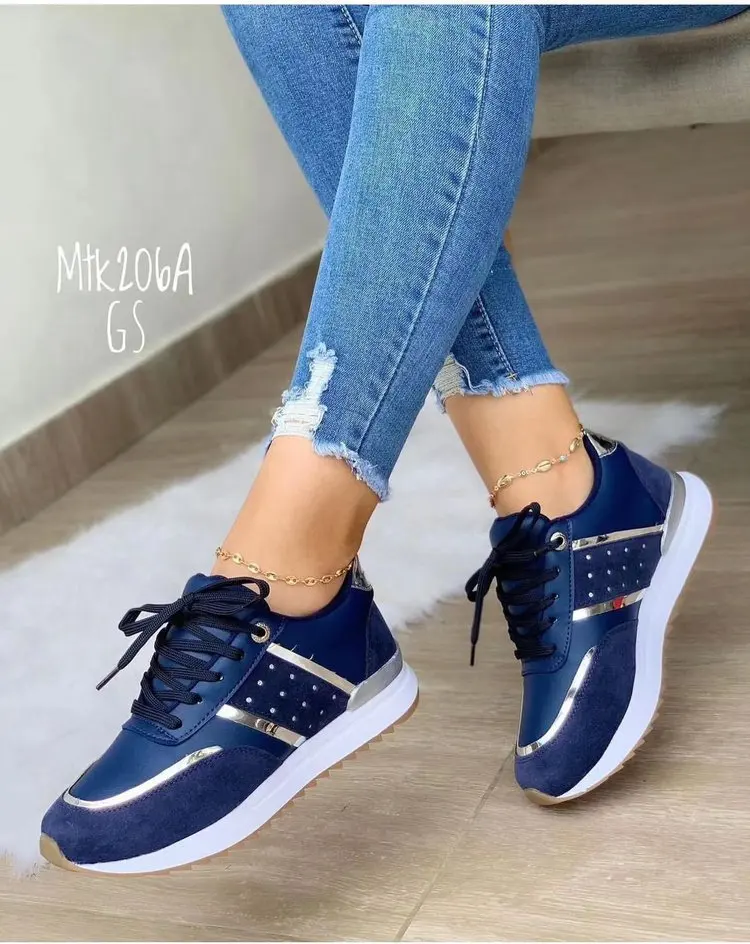 Womens Sneakers New European And American Plus Size Sports And Leisure Thick Soled Front Lace Up Fashionable Sports Single Shoes