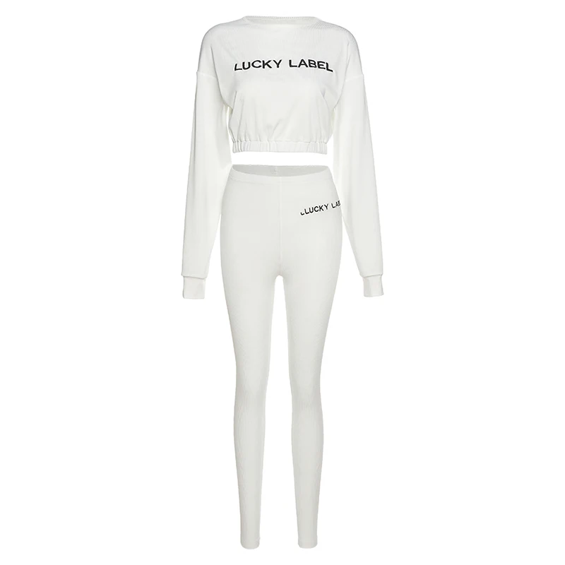 
Hot Selling Winter Two Pieces Casual Letter Embroidered Long Sleeve Sets Womens Clothing Womens Sets Top And Sweatpants 