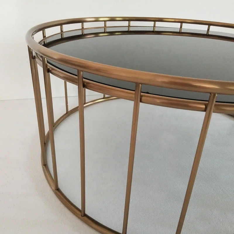 Round stainless steel coffee table living room marble sofa side coffee table