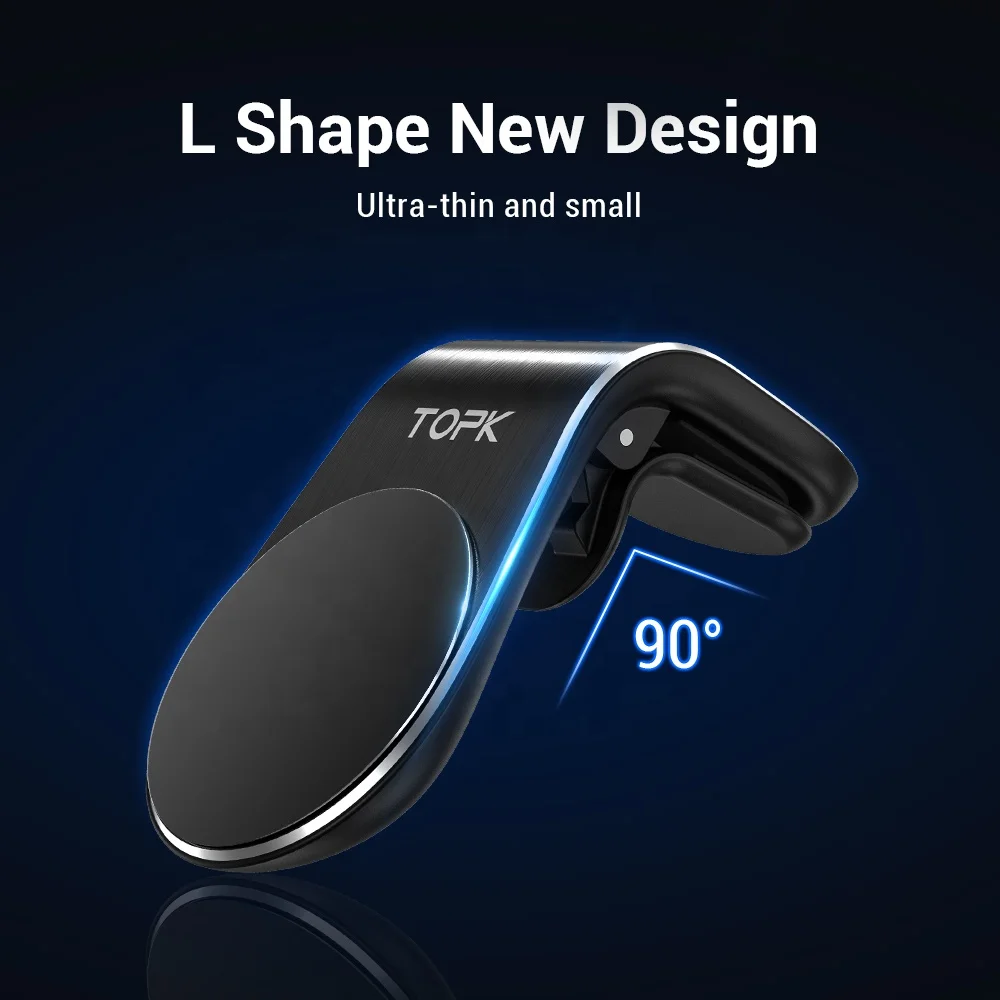 
Free Shipping TOPK D11 L Shape Clamp Phone Holder Stand Magnet Air Vent Metal Car Phone Holder 
