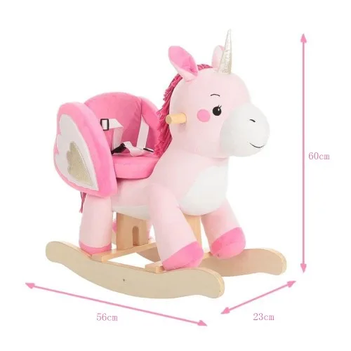 60*35*50cm Adorable ICTI and Sedex audited new design plush rocking pink unicorn animal chair toy with wooden base&music