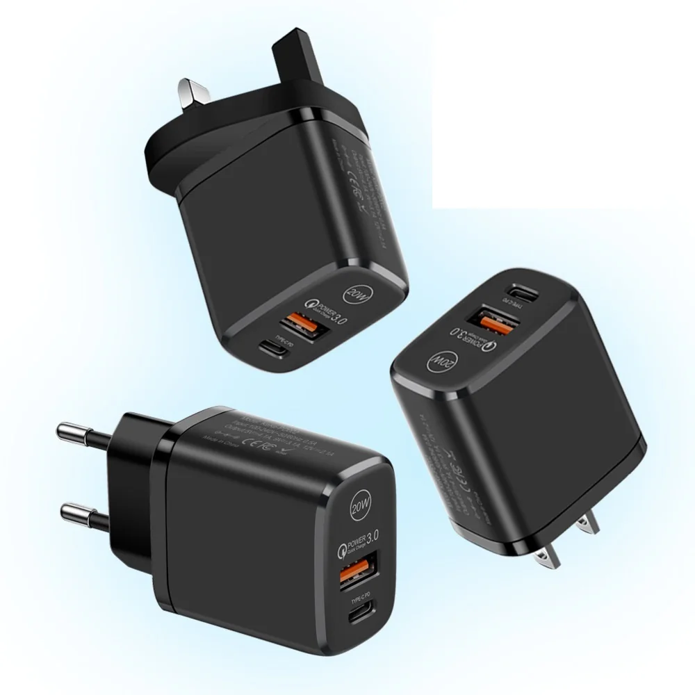 Новый дизайн USB QC3.0 + Type-C 20W Мобильный телефон зарядное устройство быстрой зарядки стены для IPhone 14 Samsung