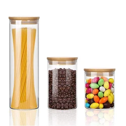 Hot Sell Convenient High Borosilicate Airtight Food Storage Kitchen Glass Jars With Bamboo Lids