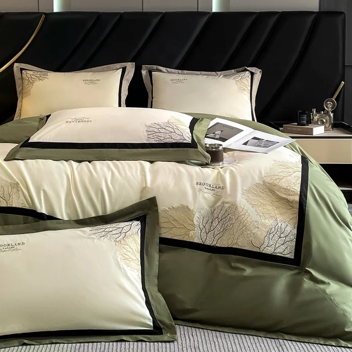 Retro European French Style Long Staple Duvet Cover Sets Floral Embroidery Top Quality All Season King Queen Size 4Pcs