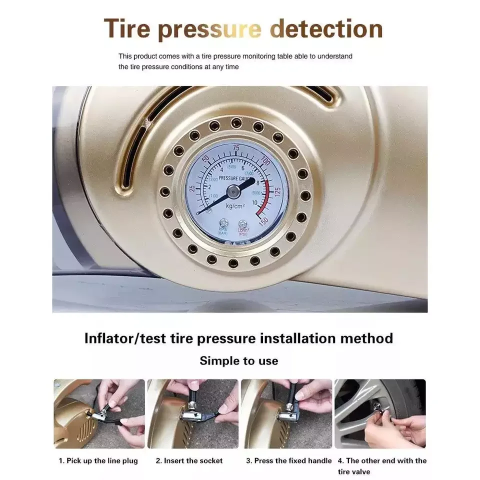 Handheld Car Vacuum Cleaner,Inflator,Tire Pressure Gauge,Etc. 4 In 1 Car Air Compressor