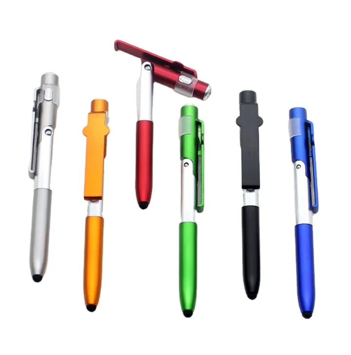 Multi-function mobile phone stand LED light touch screen capacitance tool ballpoint pen custom lamp ball pen with logo
