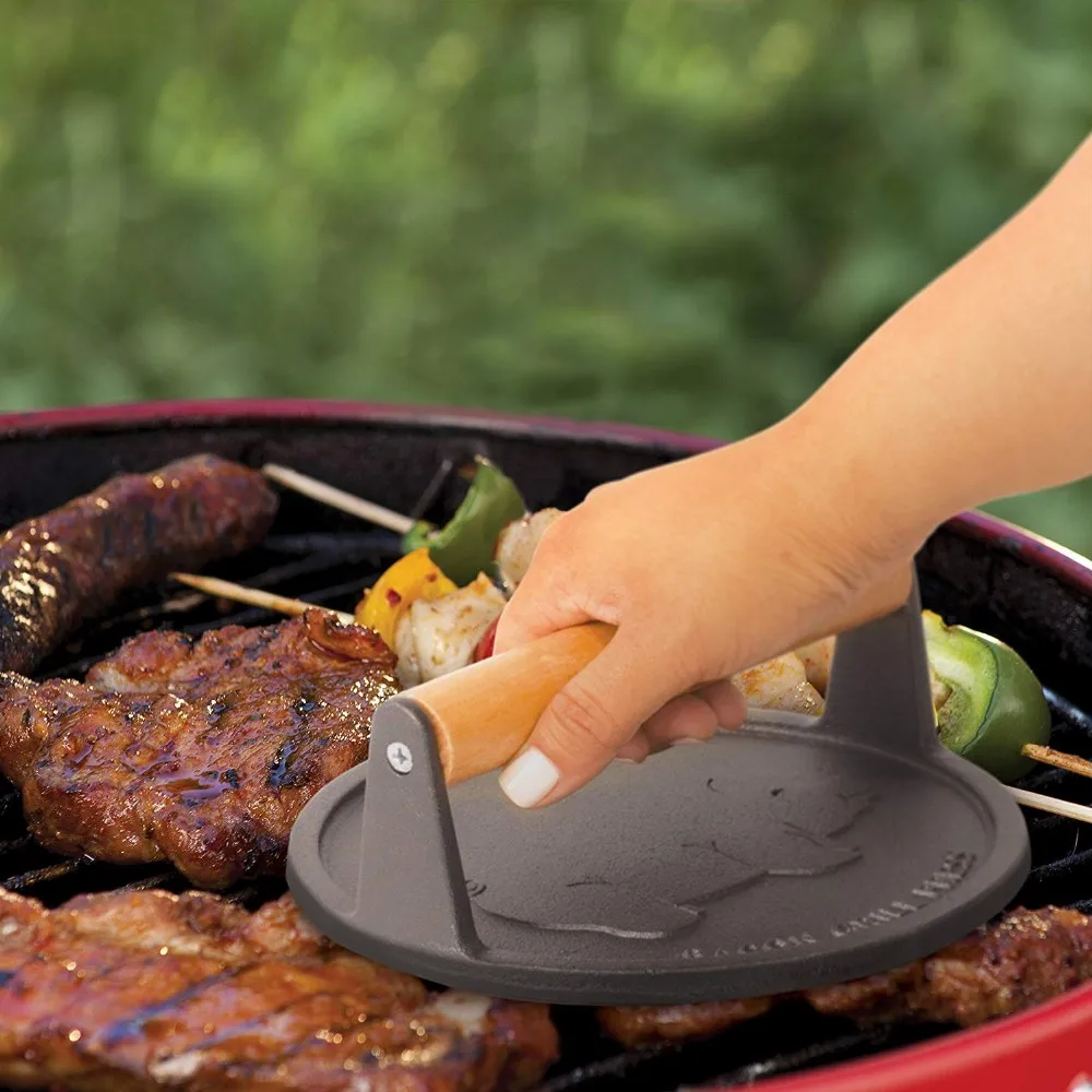 Пользовательский чугунный пресс для мяса бургеров и стейков бекона