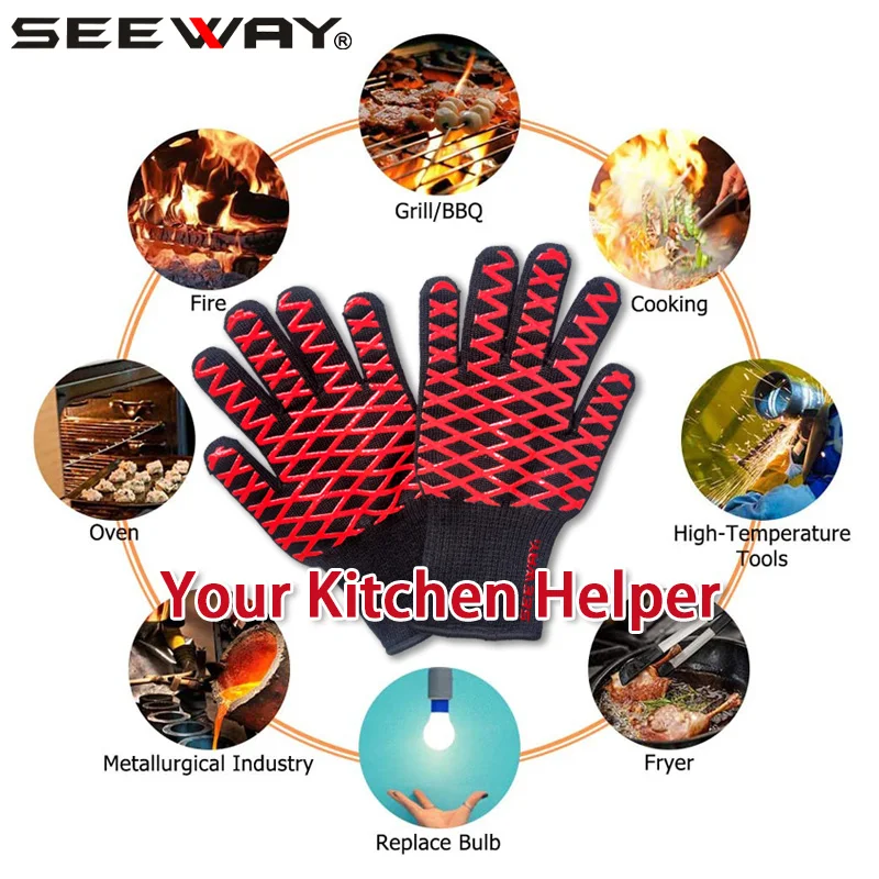 Seeway перчатки OEM экстремальные термостойкие перчатки для гриля барбекю печь для дома и улицы для приготовления пищи