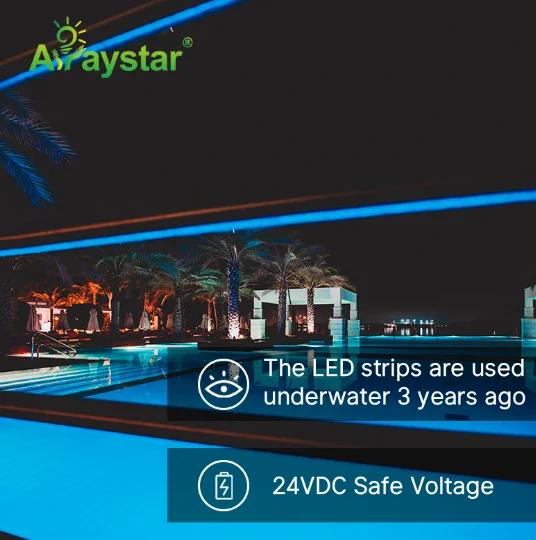 IP68 waterproof PVC housing 5050 RGB LED strip light 24V underwater LED neon flex strip for pool lighting and fountain lighting