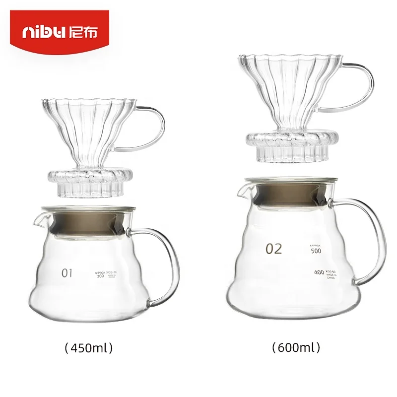 Nibu Glass Pour Over Coffee Maker Set Hand Drip Kettle Dripper Coffee Server 600ml Coffee Pot Set
