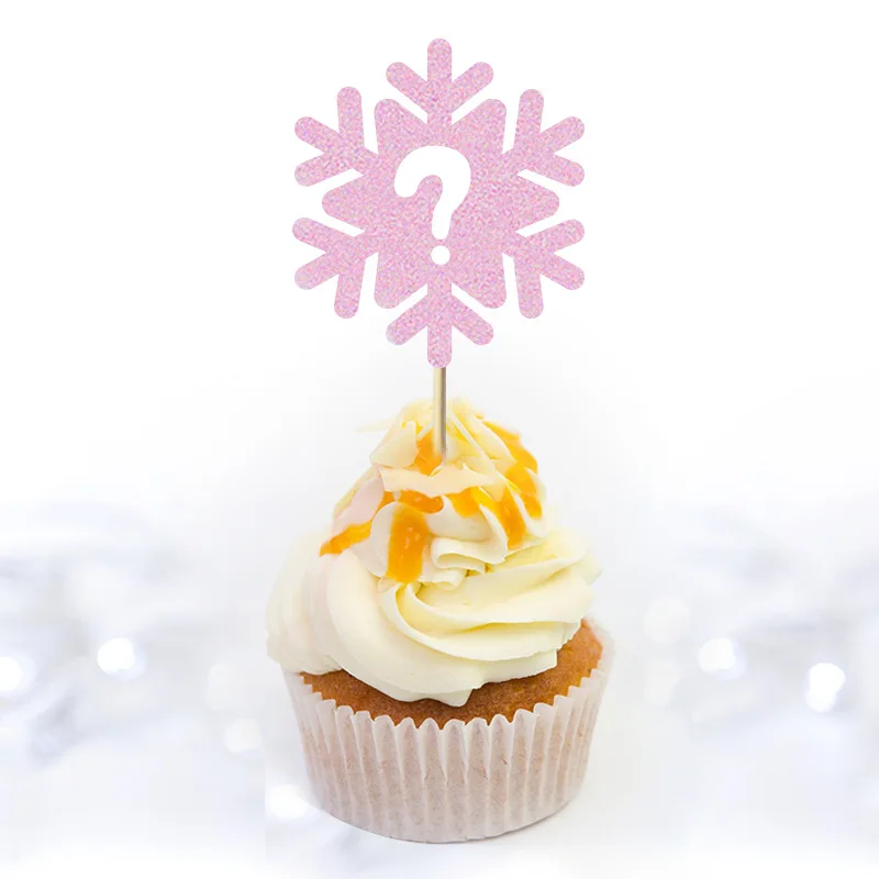 Snowflake Question Mark Cupcake Toppers Glitter Winter Snowflake Gender Reveal Cupcake Pick Decorations for Party Decorations