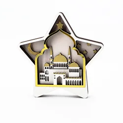 New Muslim Wooden Crafts Ornaments Islamic Eid al Adha Lantern Moon Decoration Ornaments