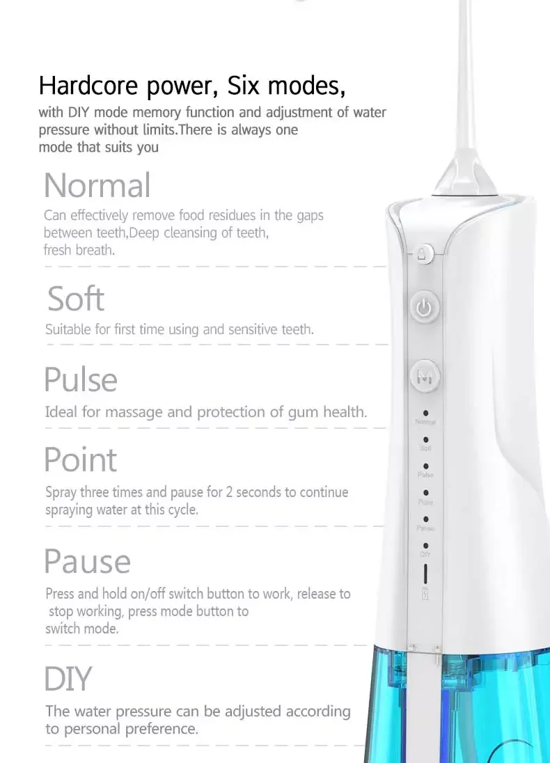 Professional  Manufacturer of Cordless Dental Electric Water Flosser  with 6 Jets and 2 Toothbrushes Oral Irrigator