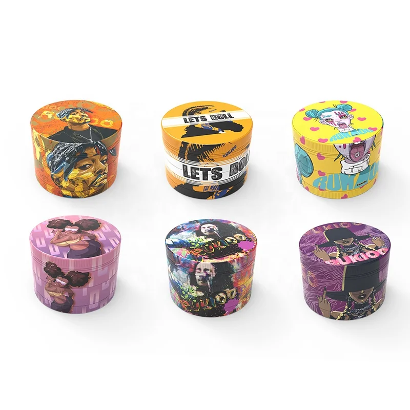Wholesale custom Full color printing 63mm  Manual Herb Grinder Custom Tobacco Grinder Magnetic Herb Grinder Metal 50mm 55mm