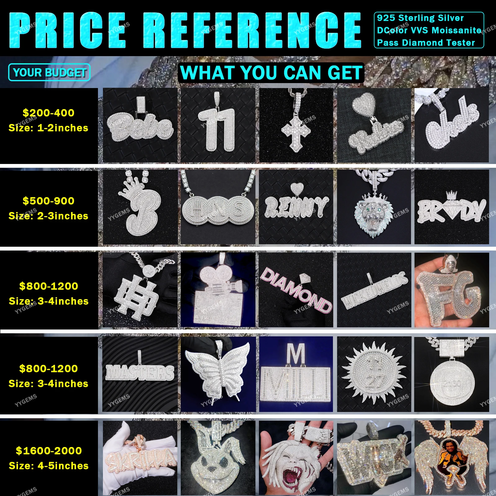 RTS VVS Diamond Pass Diamond Tester Iced Out Moissanite Pendant Custom 925 Silver Hip Hop  Fine Jewelry Pendant Link Chain