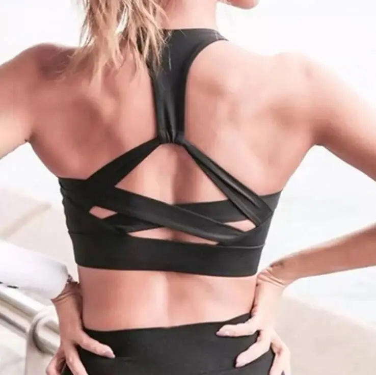 Wholesale custom sexy ladies sports cross back exercise yoga fitness push up sports bra