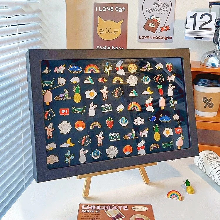 Badge storage display box Transparent dust-proof brooch box Medal display stand pu leather medal box Badge photo frame