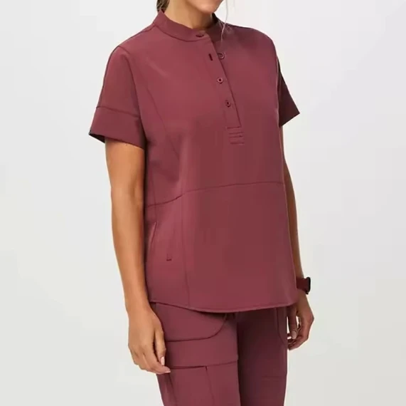 OEM Factory Custom Rayon Unisex Scrubs Neutral White Hospital Medical Uniforms Burnt Orange Jogger featuring Custom Collar