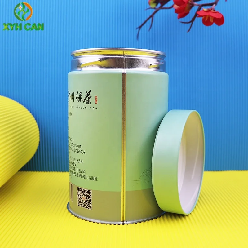 Custom printed Tinplate metal 250g Coffee tin Wholesale Round green tea Tin Cans Screw top tins with Coffee